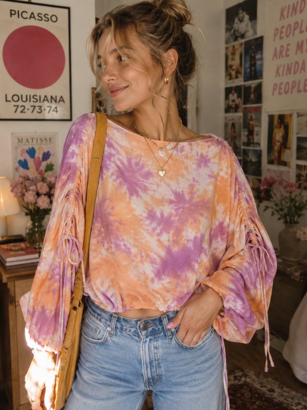 EUC $285 ALEXIS Pink Orange Tie Dye 100% Silk Kimono Top